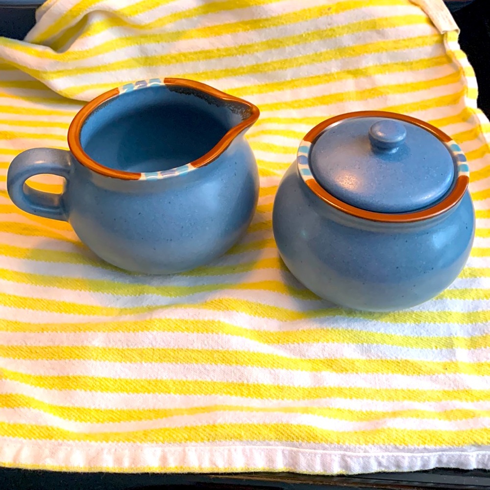Dansk Mesa Blue creamer and sugar bowl